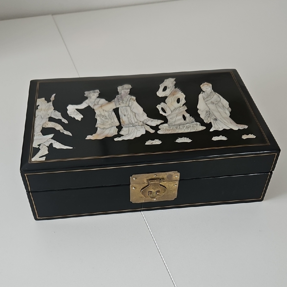 Black Decorative Box with Mother of Pearl Inlay